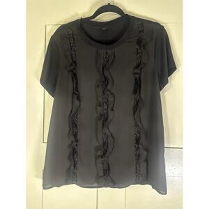 Guess Black Short Sleeve Shirt w/Lace Detail Size L
